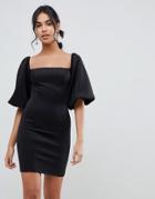 Asos Design Puff Sleeve Mini Dress - Black