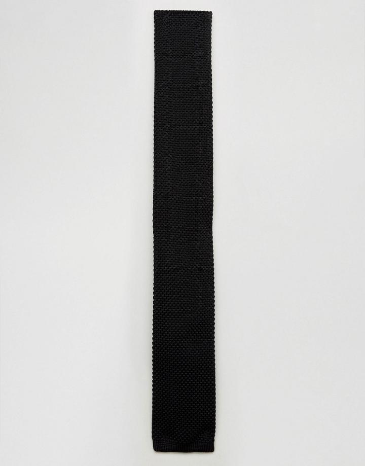 Selected Homme Knitted Tie In Black - Navy