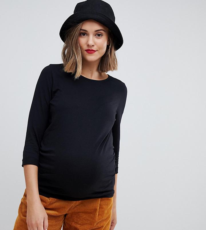 New Look Maternity 3/4 Length Sleeve Plain Top - Black