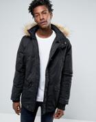 Le Breve Parka With Faux Fur Hood - Black
