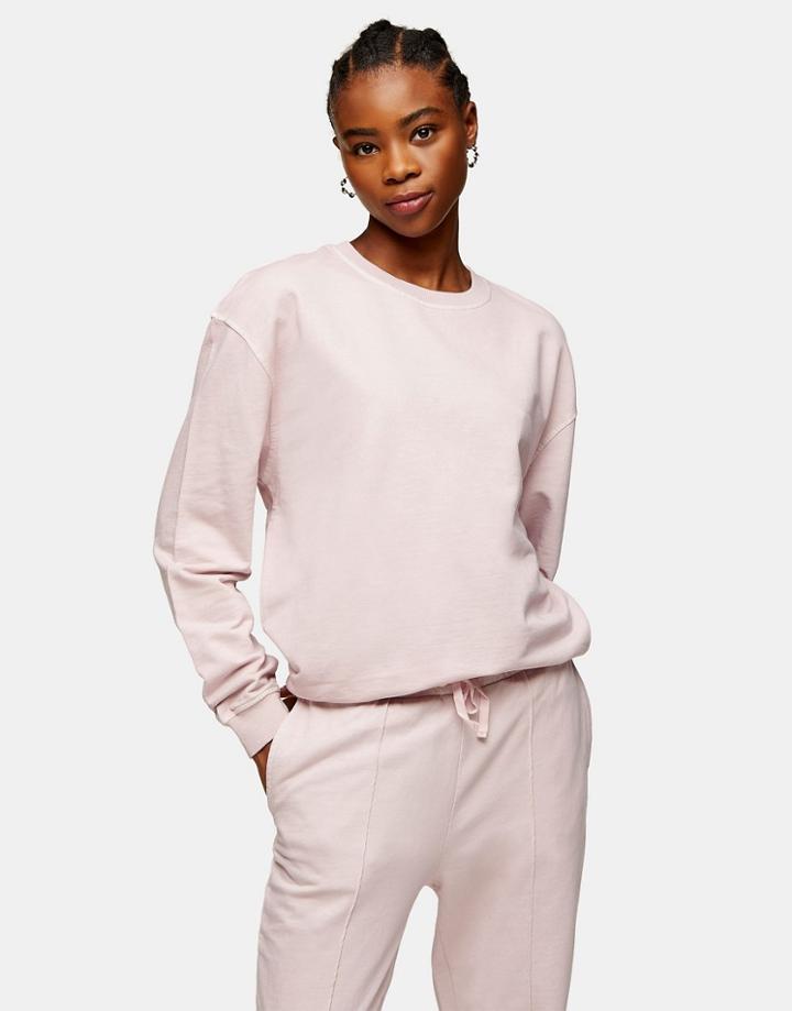 Topshop Acid Wash Sweatshirt In Pink