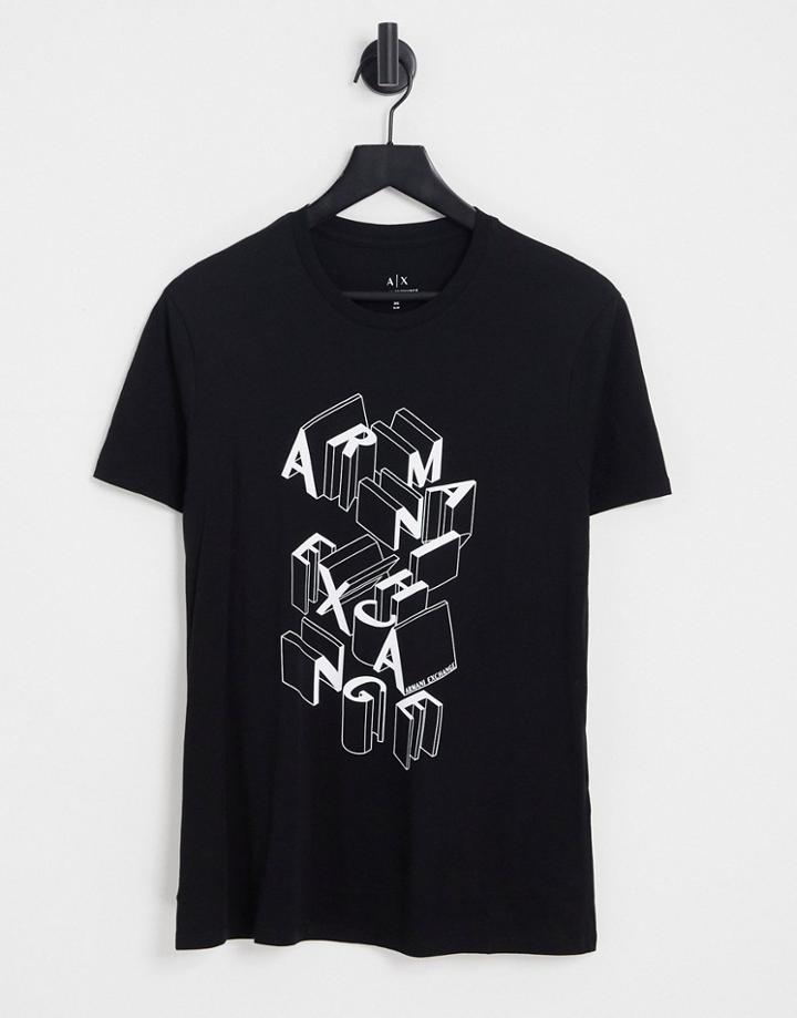 Armani Exchange 3d Block Text Logo Print T-shirt In Black
