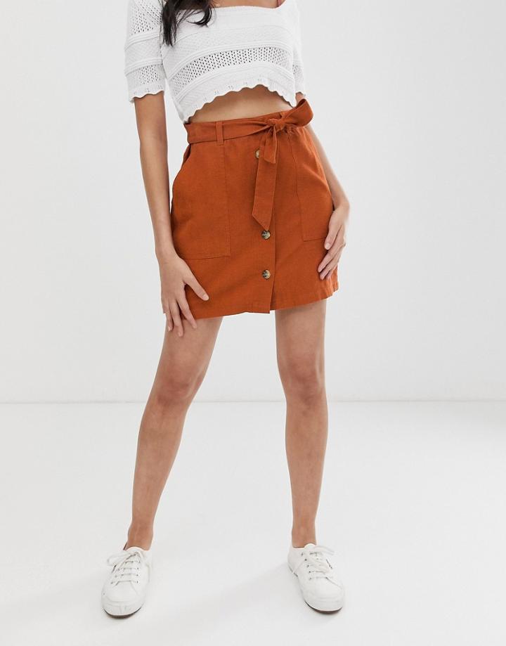 Miss Selfridge A-line Mini Skirt With Button Through In Rust-orange