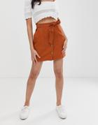 Miss Selfridge A-line Mini Skirt With Button Through In Rust-orange