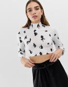 Collusion Crop Top In Squiggle Print - White