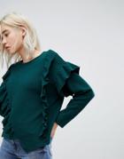 Bershka Frill Front Sweater - Green