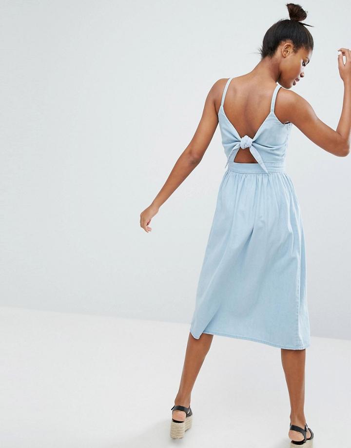 Monki Bow Detail Midi Dress - Blue