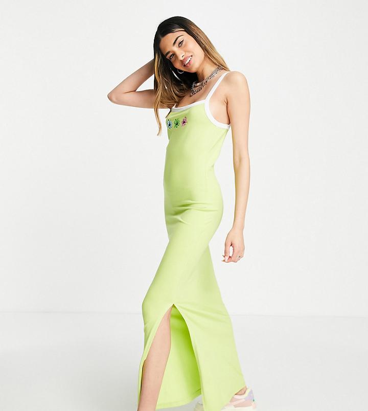 Collusion Flower Print Cami Maxi Summer Dress In Lime-green