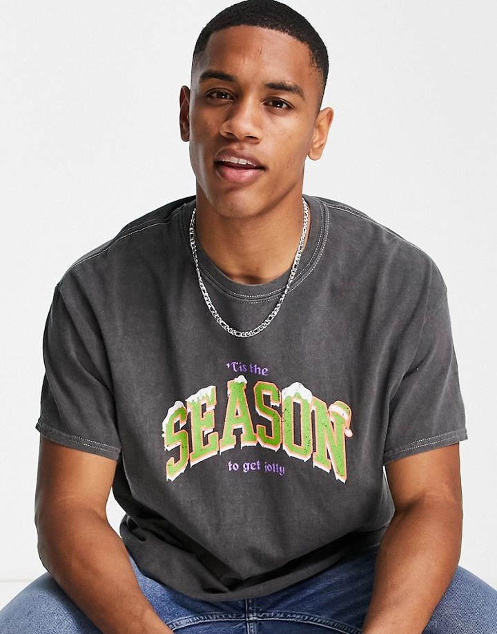 New Look Oversized Christmas T-shirt With Tis The Season Print In Mid Gray