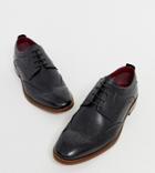 Base London Wide Fit Motif Brogues In Black Leather - Black