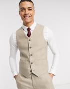 Asos Design Wedding Slim Suit Suit Vest In Wool Mix Herringbone In Camel-neutral