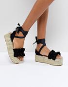 Boohoo Ruffle Ankle Wrap Espadrille Flatform Sandals - Black