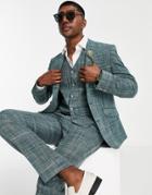 Asos Design Wedding Slim Suit Jacket In Forest Green Crosshatch