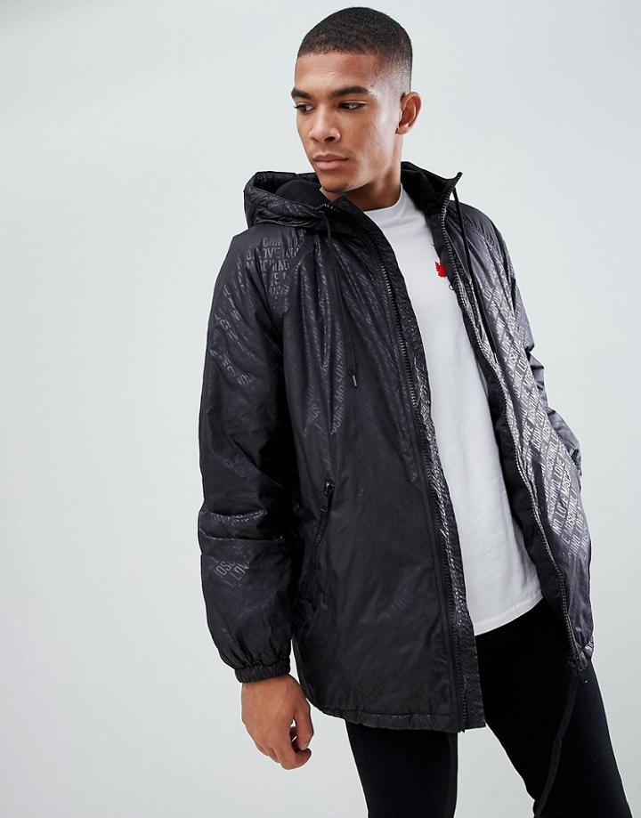 Love Moschino Zip Thru Hooded Windbreaker With Hollogram - Black
