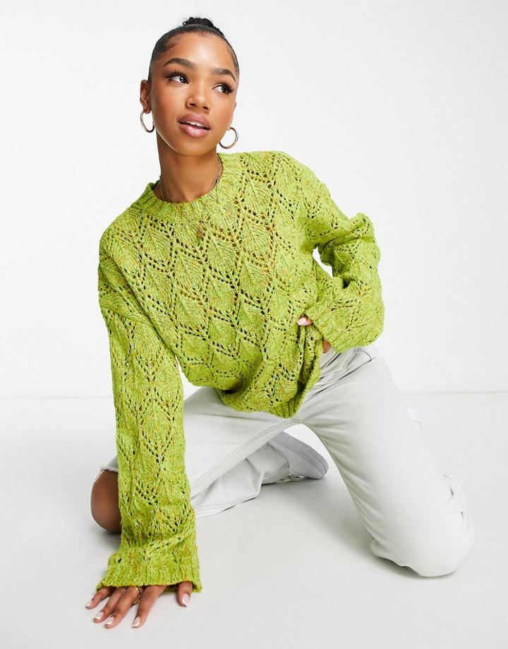 Urban Revivo Pointelle Knitted Sweater In Green