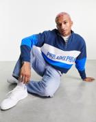 Asos Design Oversized Half Zip Sweatshirt With City Chest Print-navy