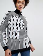 Asos White Knitted Co-ord Sweater In Geo Print - Multi