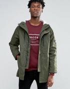 Nicce London Canvas Parka With Fleece Lining - Green