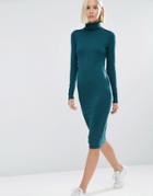 Asos Bodycon Midi Dress With Turtleneck - Green