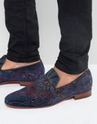 Jeffery West Martini Embroidered Suede Loafers - Navy