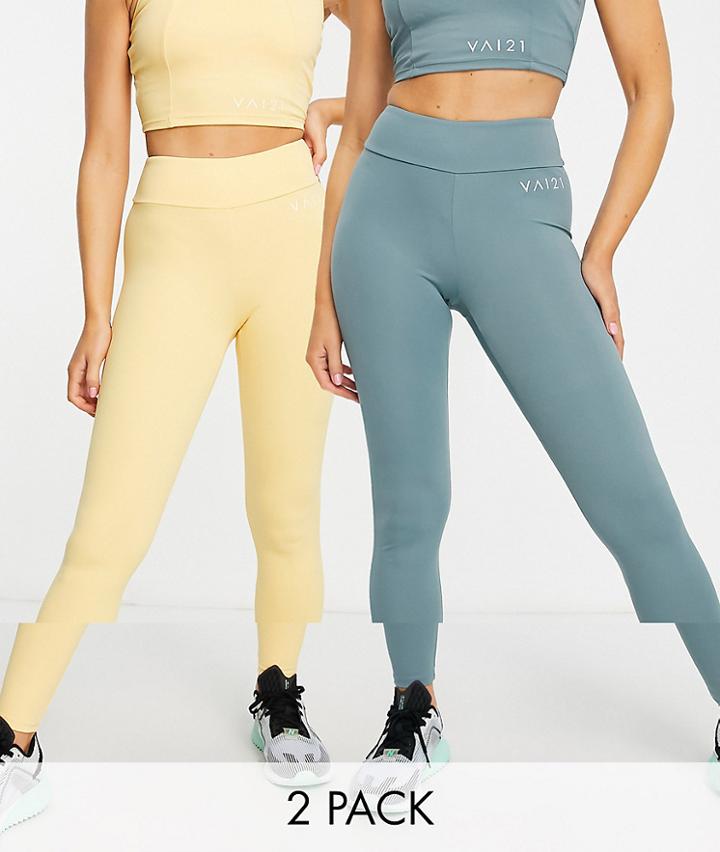 Vai21 2 Pack Active Leggings In Teal And Yellow-multi