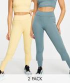 Vai21 2 Pack Active Leggings In Teal And Yellow-multi