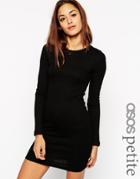 Asos Petite Mini Body-conscious Dress With Long Sleeves In Rib - Black $31.00