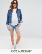 Asos Maternity Low Rise Shorts In Midwash Blue - Blue