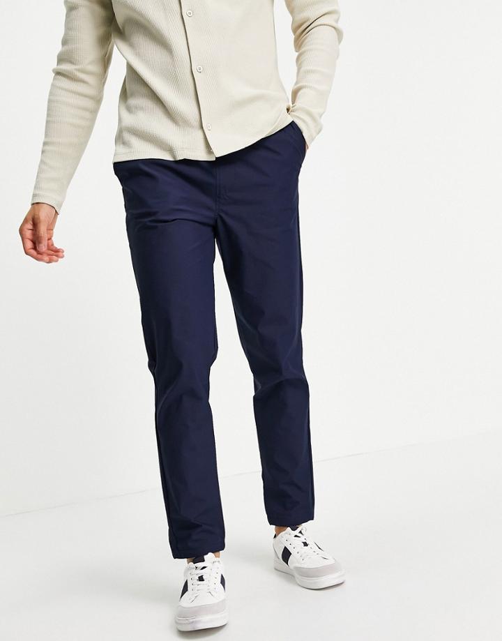 Selected Homme Organic Cotton Blend Pants With Elastic Cuff In Navy