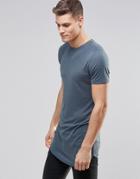 Asos Super Longline Muscle T-shirt In Fine Rib With Curved Hem In Blue - Murky