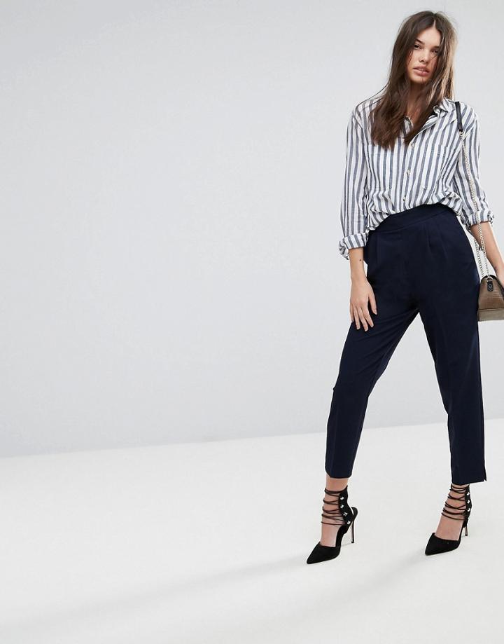 Asos High Waist Tapered Pants - Navy