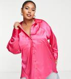 Yours Oversized Satin Shirt In Bright Pink