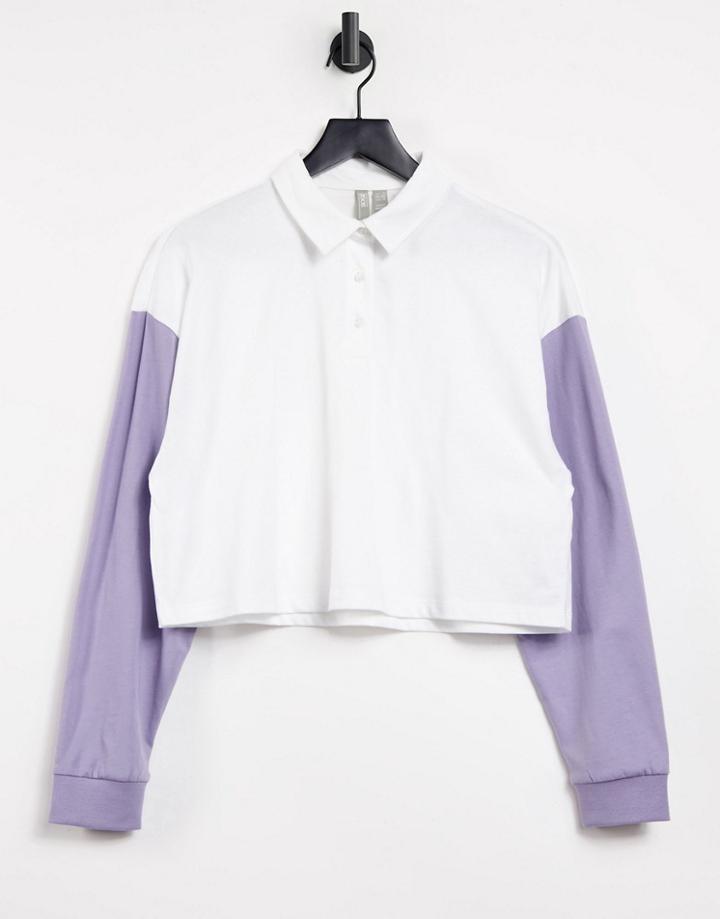 Asos Design Boxy Polo T-shirt In Color-block In White And Lilac