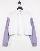Asos Design Boxy Polo T-shirt In Color-block In White And Lilac