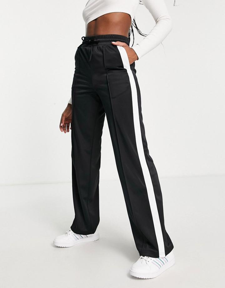 Monki Wide Leg Pants With Side Stripe In Black