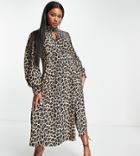 Asos Design Curve Midaxi Dress With Keyhole In Animal Print-multi