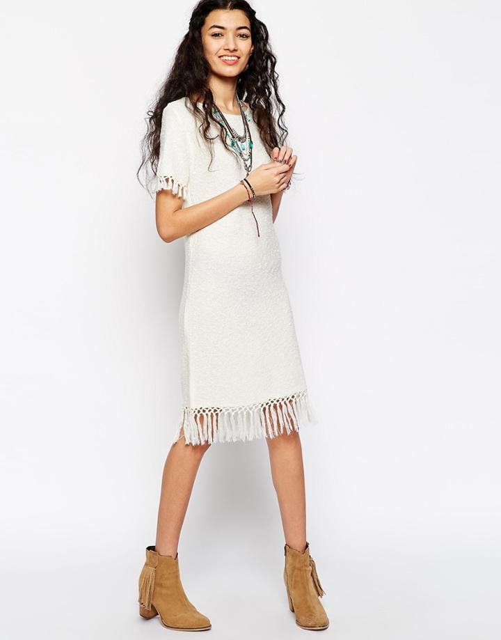 Asos Slub Knit Dress With Fringing - Black