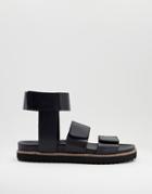 Asos Design Sandal With Ankle Strap In Black Leather