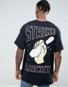 New Love Club Strike Lucky Ldn Back Print T-shirt In Oversized Fit - Black