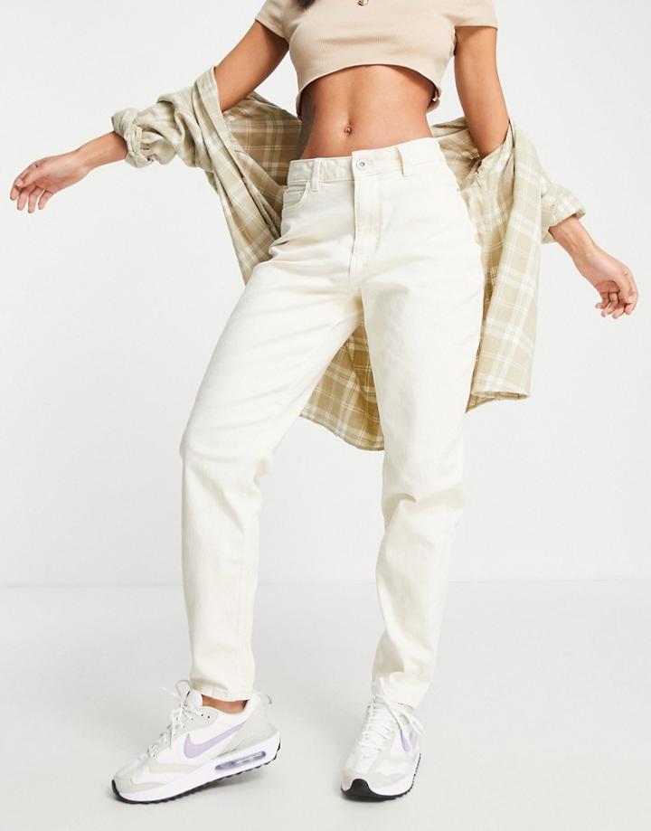 Pieces Kesia High Waisted Mom Jeans In Ecru-white