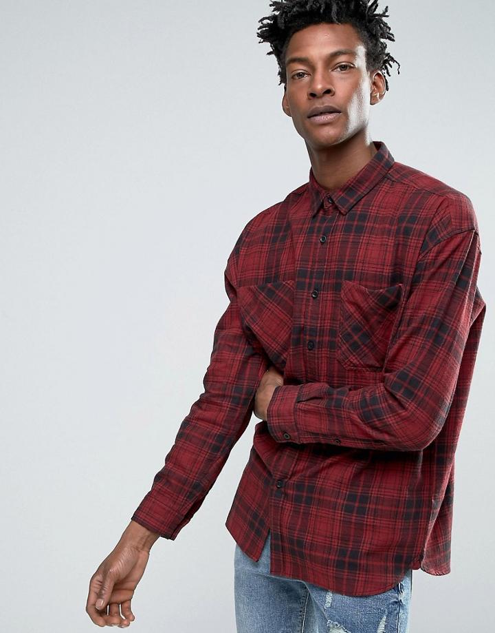 Asos Drop Shoulder Oversized Check Shirt In Red - Red