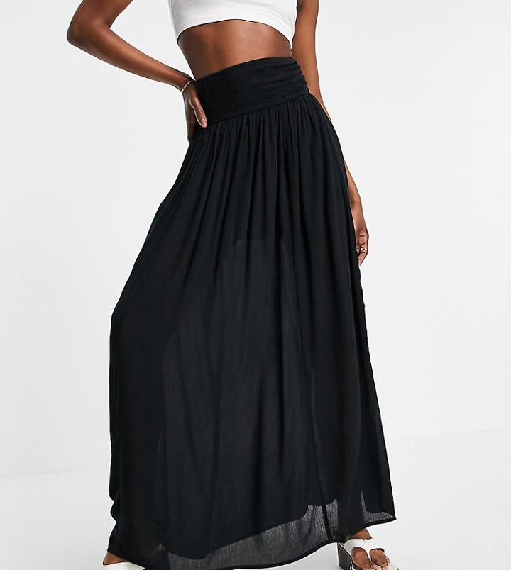 Asos Design Tall Maxi Skirt In Crinkle With Shirred Panel In Black