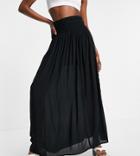 Asos Design Tall Maxi Skirt In Crinkle With Shirred Panel In Black