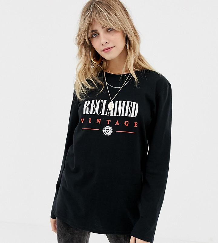 Reclaimed Vintage Inspired Long Sleeve Logo T-shirt In Black - Black