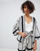 Neon Rose Jacket With Kimono Sleeves In Woven Stripe Two-piece - Multi