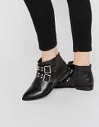 London Rebel Stud Strap Point Ankle Boots - Black