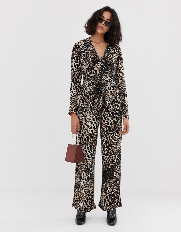 Resume Karla Leopard Print Wide Leg Pants - Brown