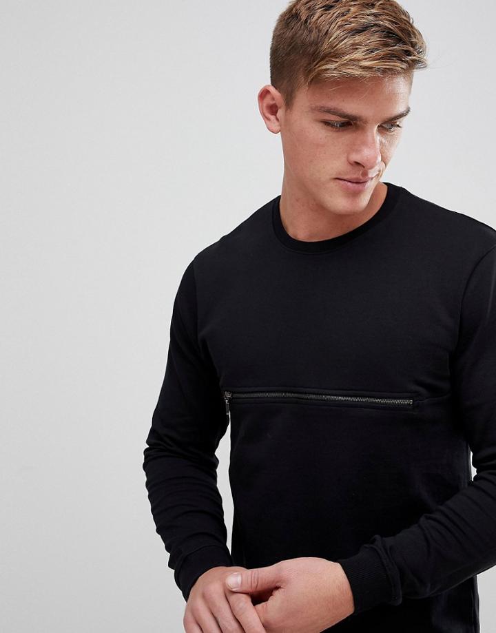 Only & Sons Sweatshirt With Front Zip Pocket - Black