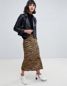 Asos Design Midi Skirt With Kickflare In Tiger Print - Black