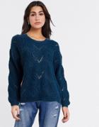 Only Havana Crochet Sweater In Blue-blues